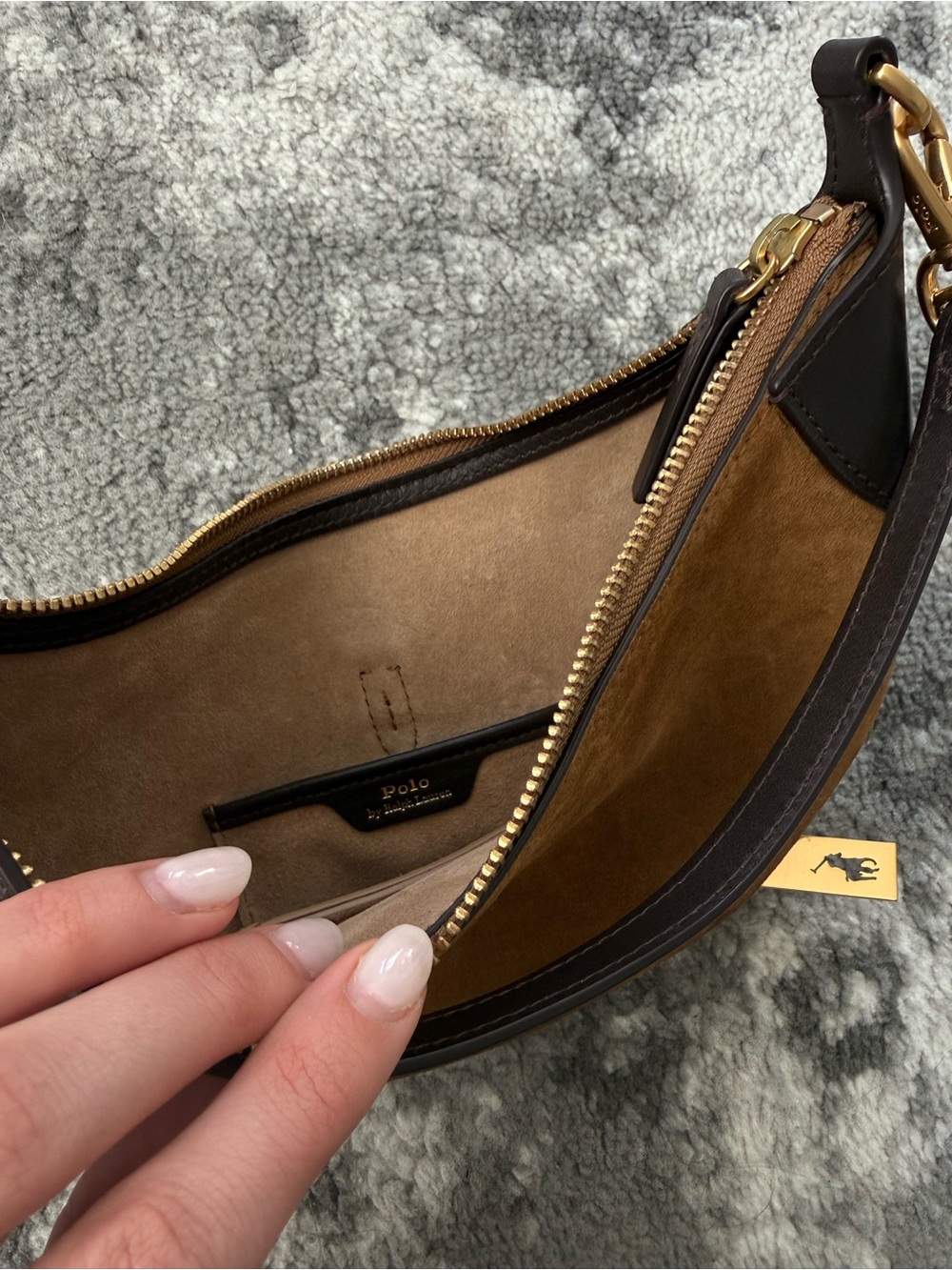 Ralph Lauren Chestnut Brown Suede Crescent Shoulder Bag with Dark Brown Trim - Picture 6 of 6
